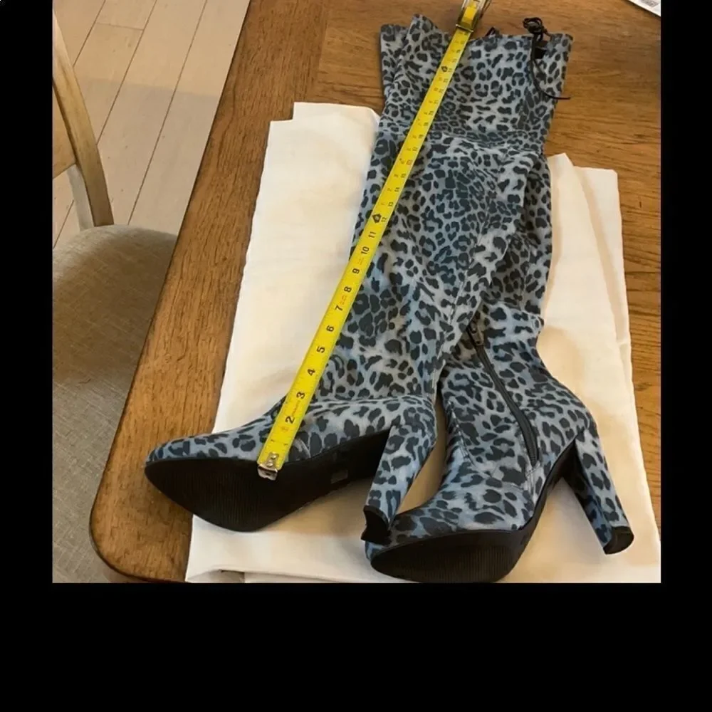 WILD DIVA BLUE LEOPARD OVER THE KNEE BOOTS…